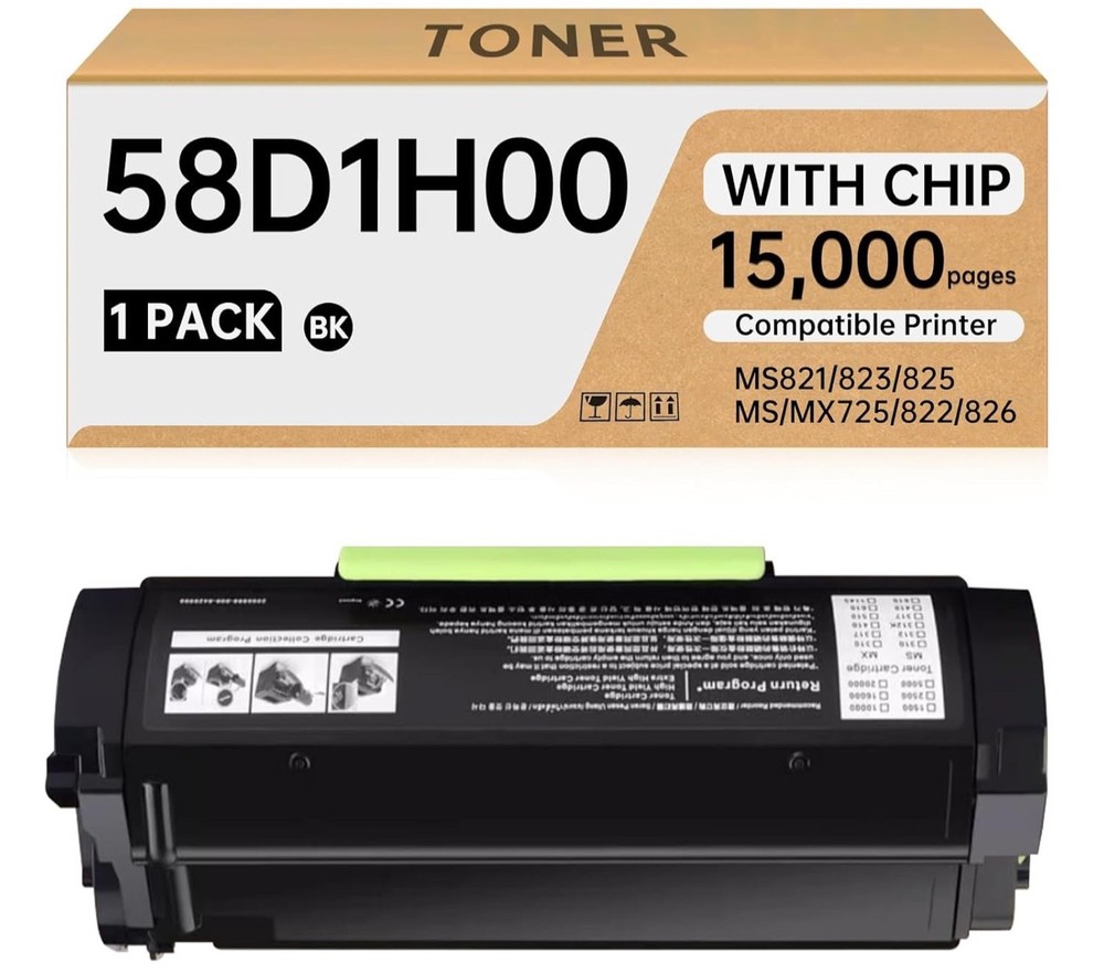 58D1H00 (15,000 Pages) Compatible Black Toner Cartridge with Chip Compatible for