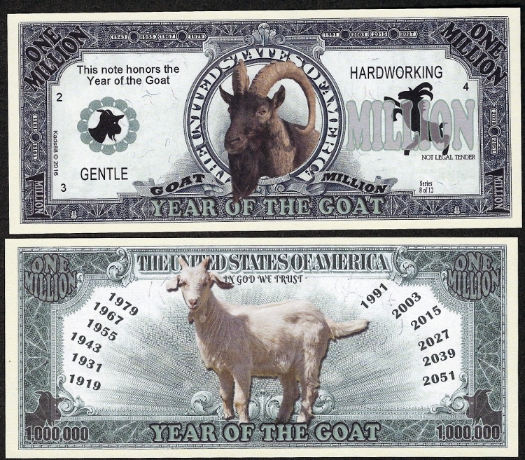 Lot of 100 Bills - Goat Million Dollar Bill, Year of the Goat