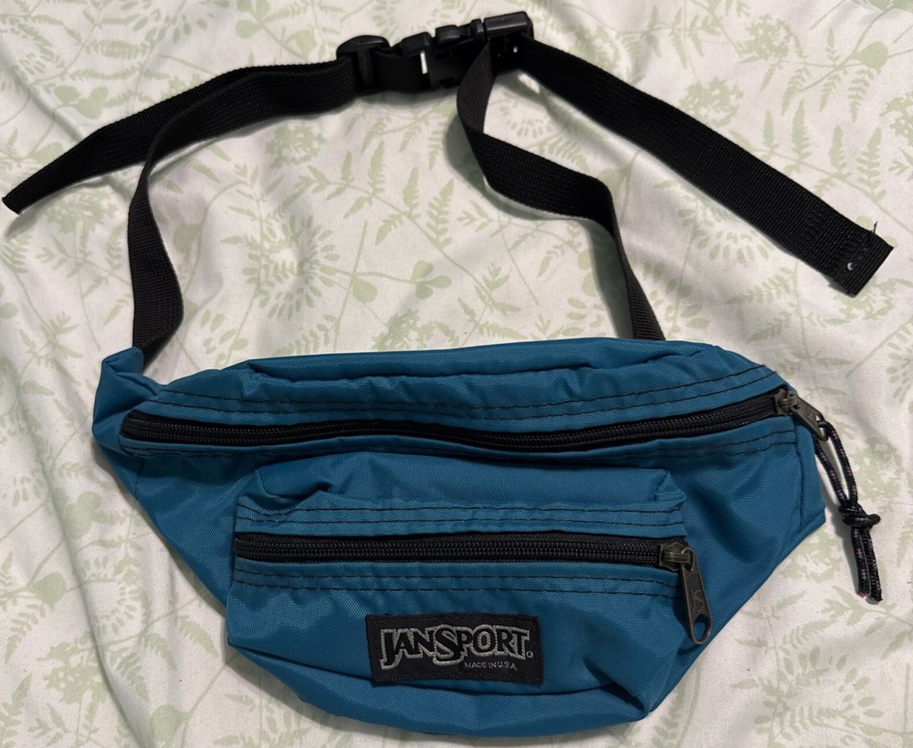 Vintage Jansport Fanny Pack Belt Bag Teal Turquoise Zipper 90s Made In USA EUC