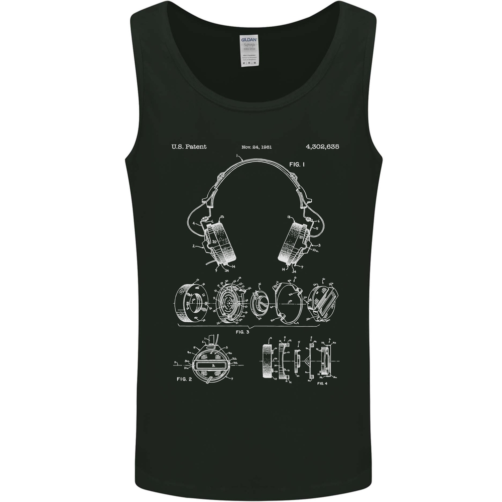 Headphones Patent Blueprint Music DJ Dance Mens Vest Tank Top
