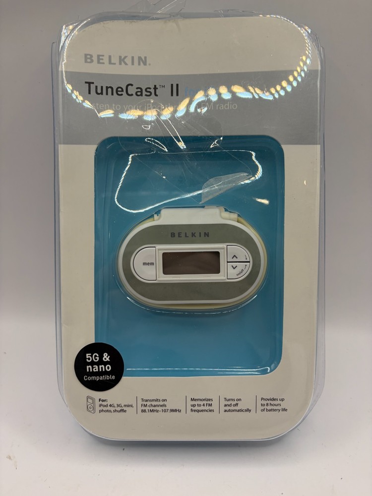 NEW! Belkin TuneCast II FM Transmitter for IPod Nano Compatible F8V3080-APL