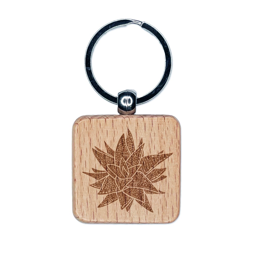 Haworthia Limifolia Striata Succulent Engraved Wood Square Keychain