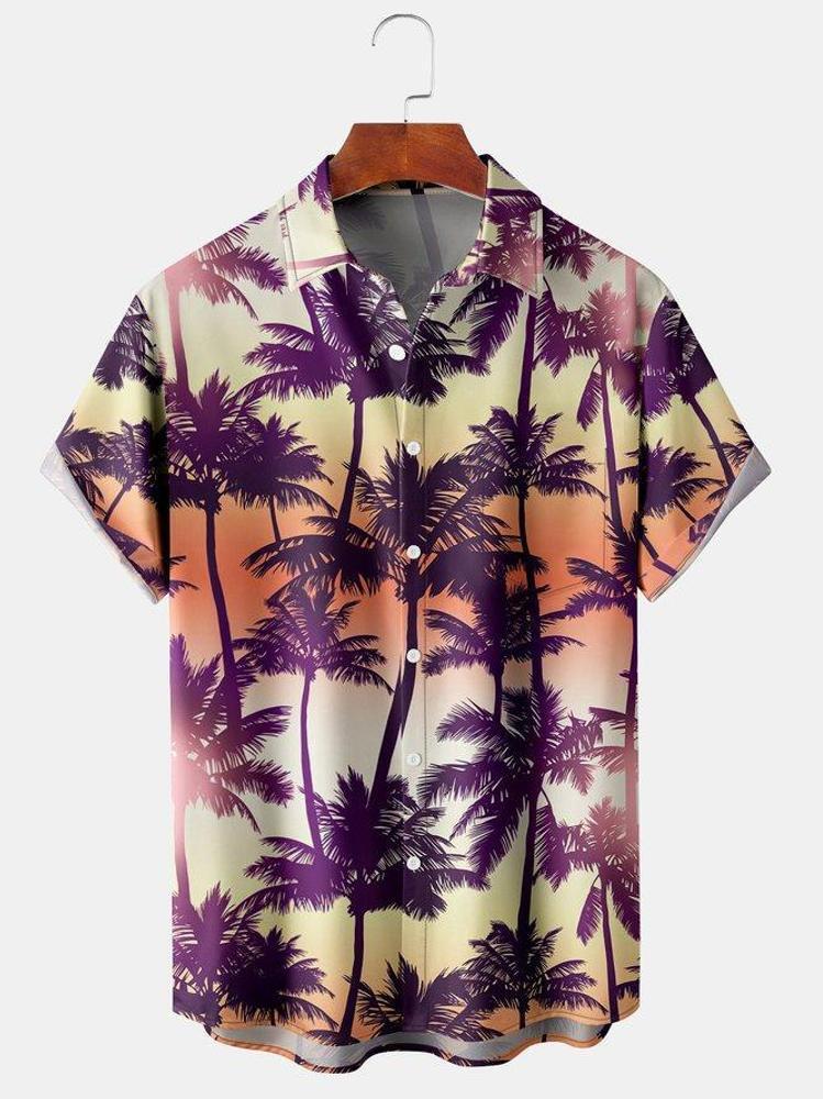 Menx27s Botanical Coconut Print Casual Short Sleeve Hawaiian Shirt