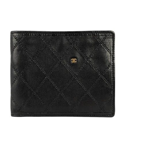 CHANEL Bicolore Black Lamb Leather Bifold Wallet Authentic