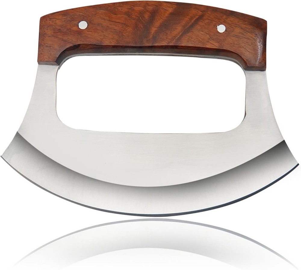 SC Handmade Ulu Knife with Wooden Stand – Mezzaluna Hash Knife for Chopping &...