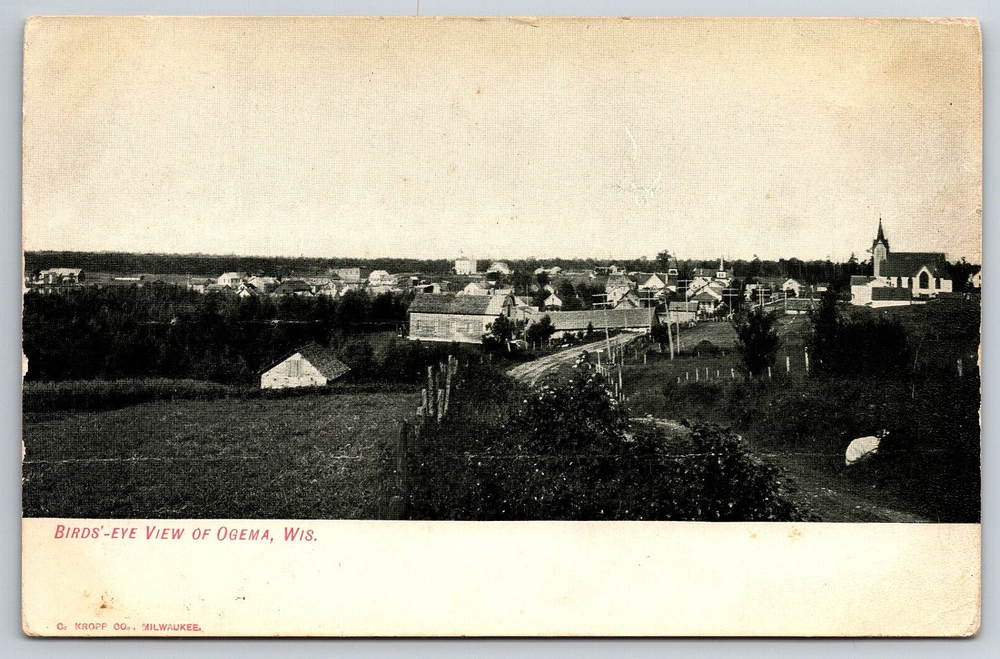 Original Old Vintage Antique Postcard Birds Eye View Of Ogema Wisconsin USA