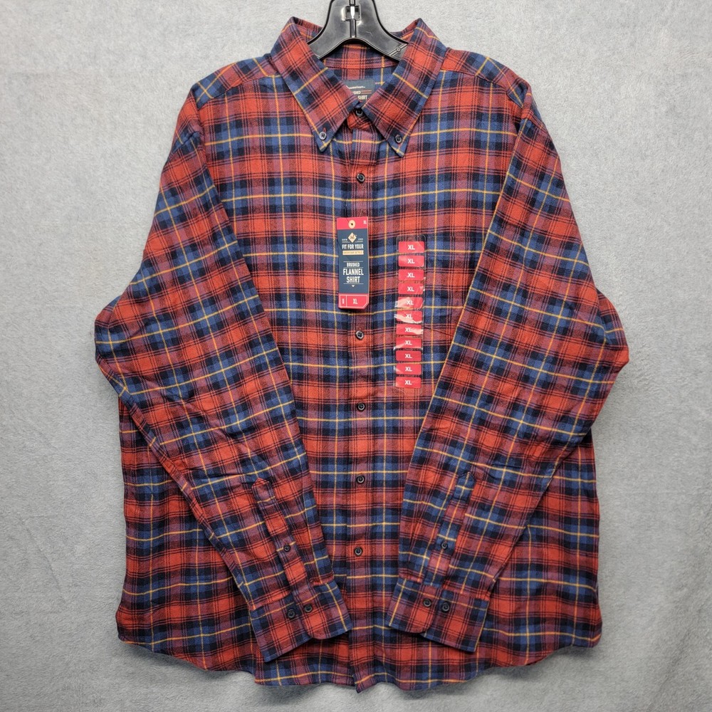 Members Mark Brushed Flannel Shirt for Men XL Long Sleeve Plaid Comfort Fit-image