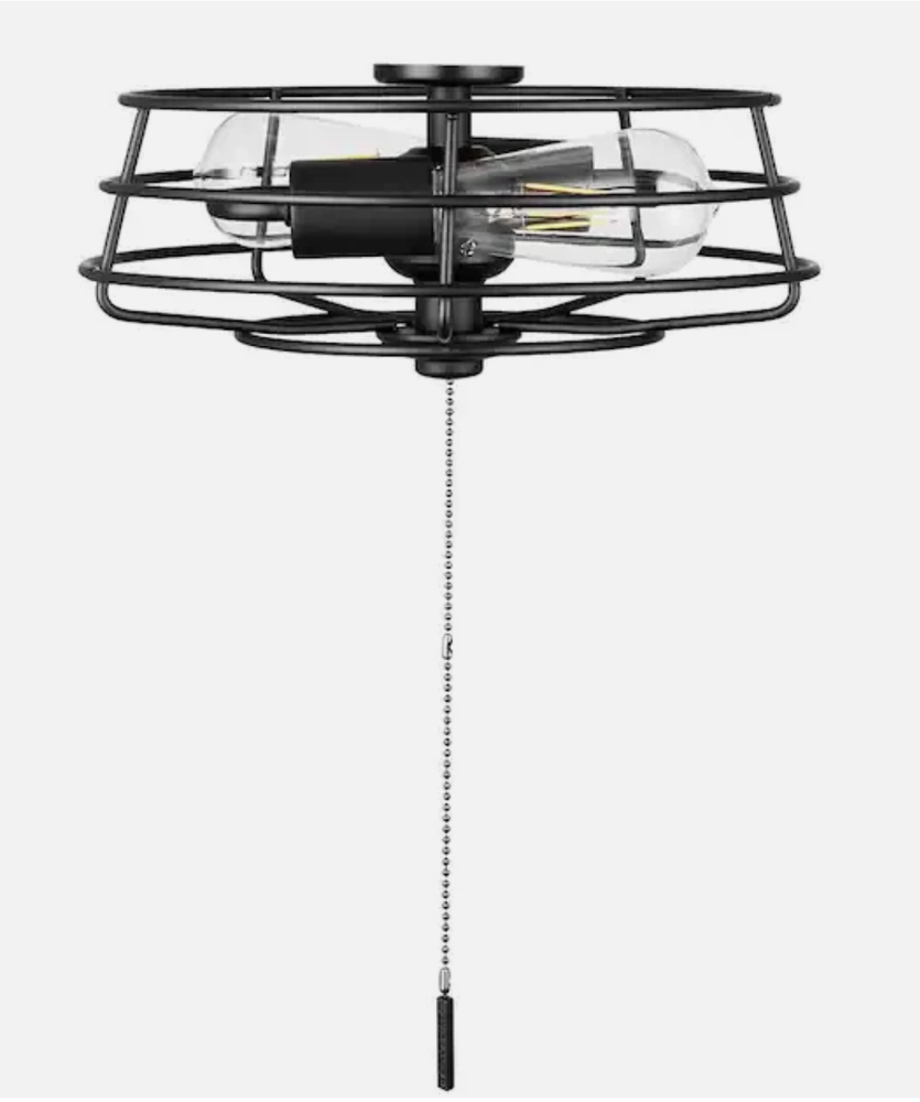 Hampton Bay 2-Light Matte Black Caged Ceiling Fan Light Kit