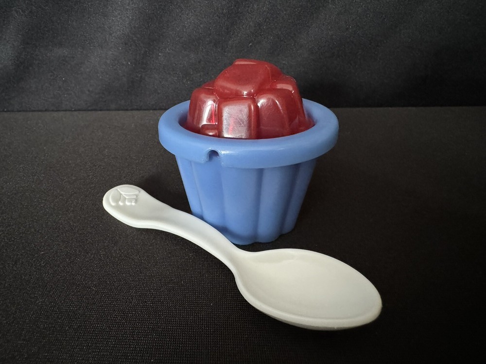FISHER PRICE FUN FOOD JELLO SQUARES CUP DESSERT & FP WHITE FLOWER SPOON HTF