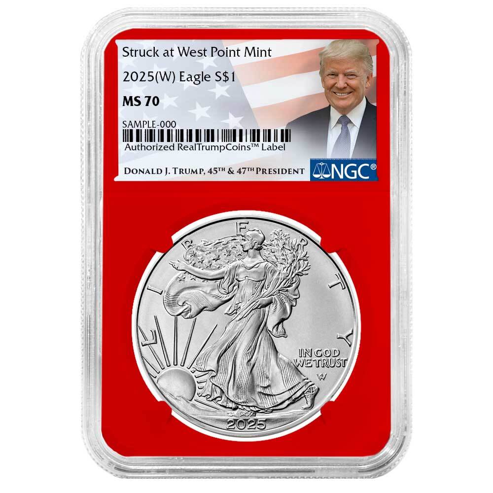 Presale - 2025 (W) $1 American Silver Eagle NGC MS70 Trump Label Red Core-image