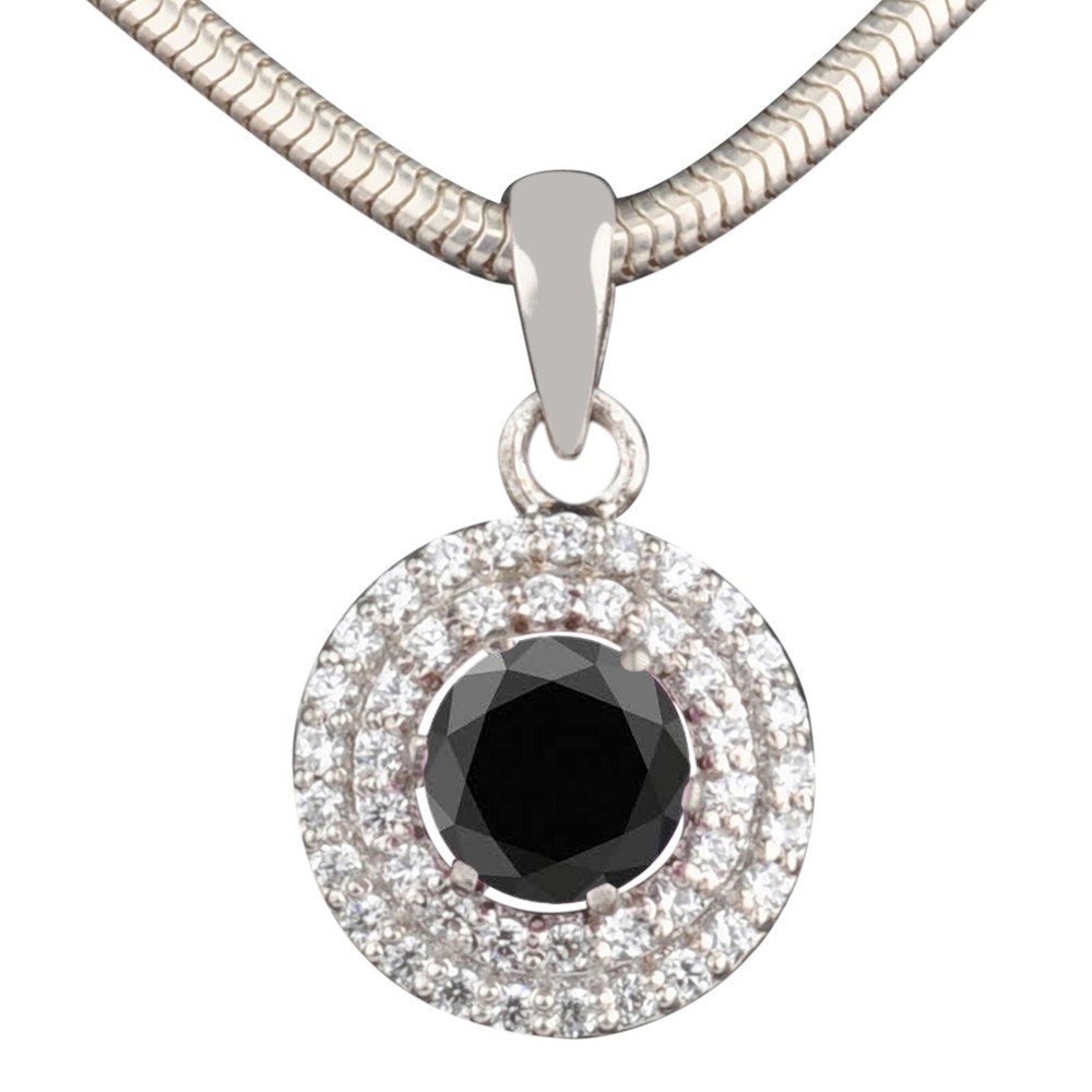 925 Silver 1.40 Carat Round Cut 100% Natural Black Diamond Solitaire Pendant