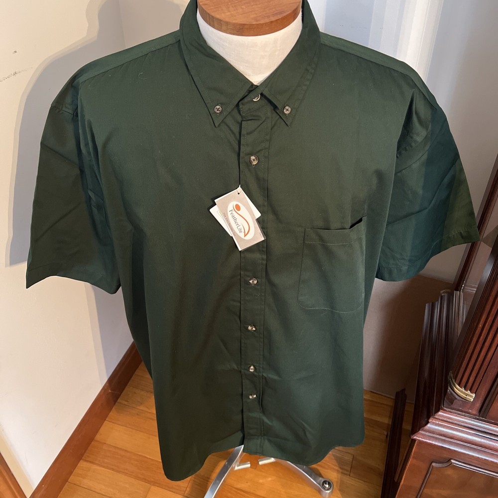 NWT Featherlight Stain Resistant Twill Button Down Oxford Green Men's 2XL