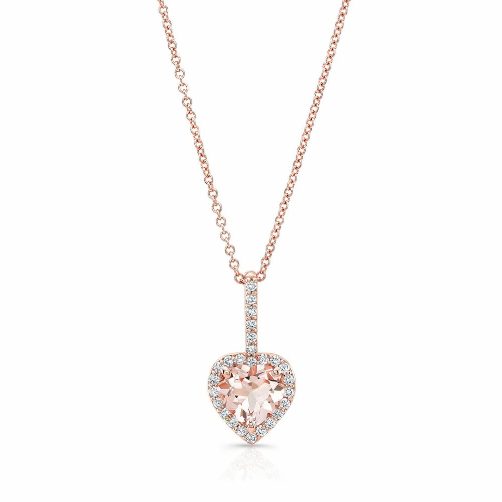 Heart Morganite Diamond Pendant Necklace 14K Rose Gold 1.60 TCW Natural
