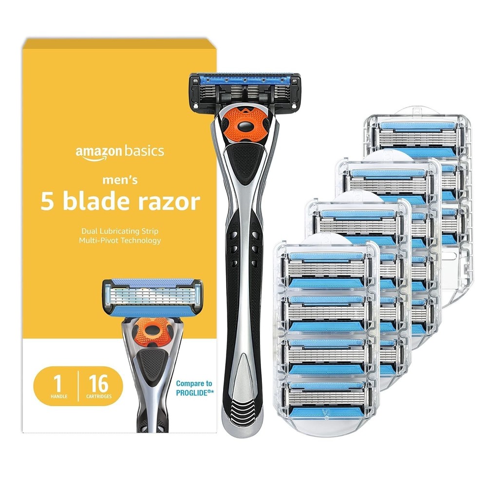 Amazon Basics 5-Blade MotionSphere Mens Razor with Dual Lubrication for a Smooth Shave