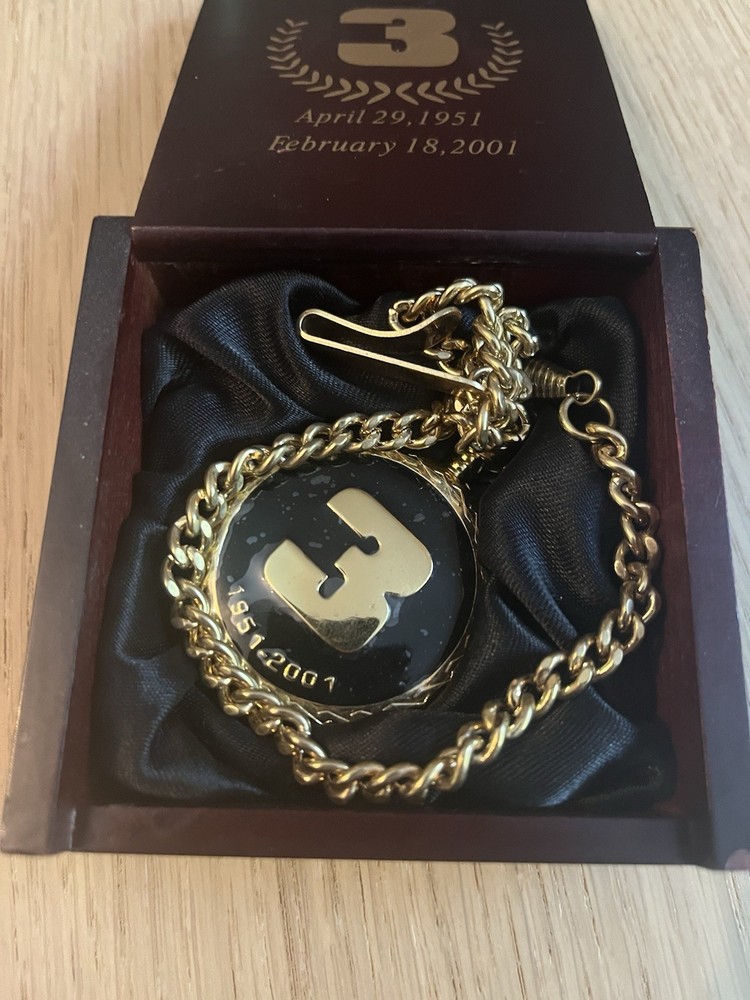 Vintage Dale Earnhardt #3 Gold Tone NASCAR Pocket Watch with Display Box