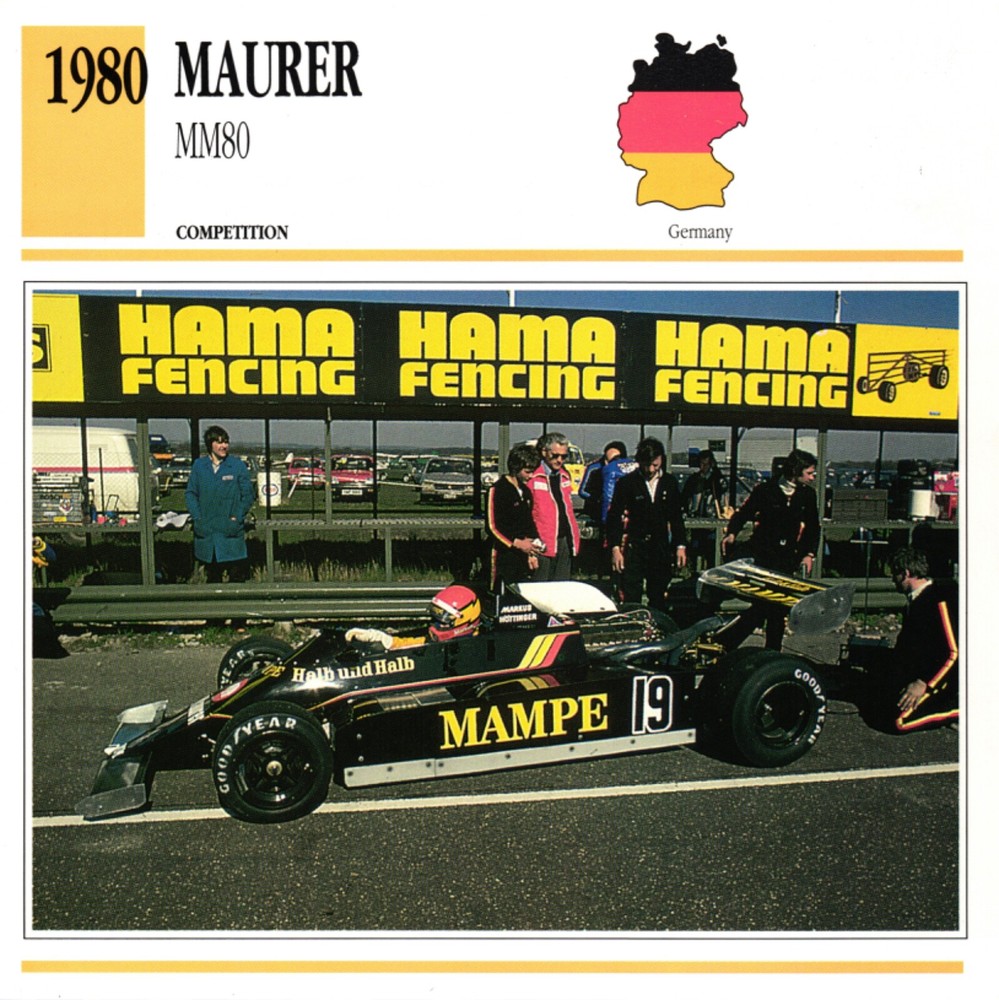 Maurer MM80 1980 Formula 2 Racing Car with Collectors Club Card Classic Vintage Race Car