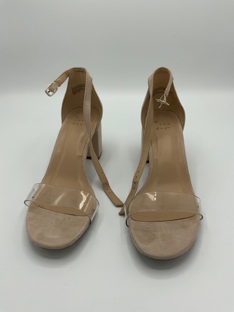 A New Day Pumps Block Heel - Light Beige, Clear Toe Strap, Size 7 Pre-owned