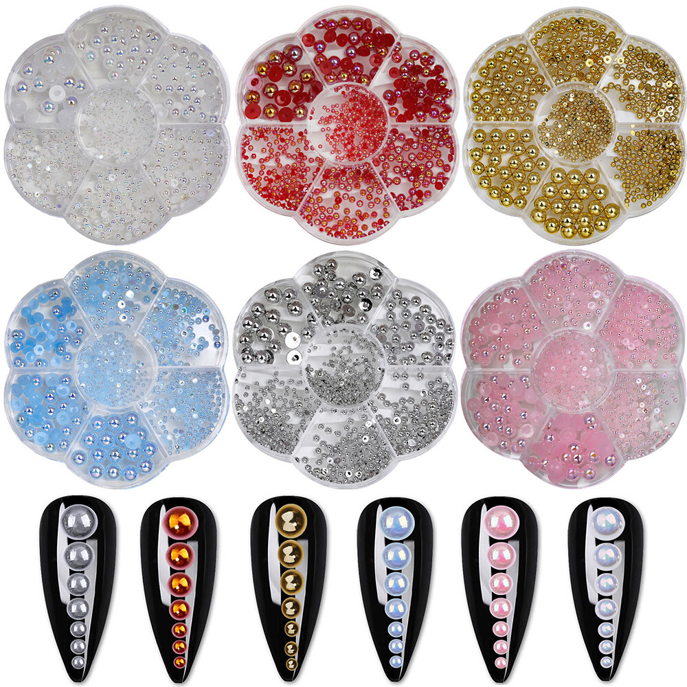 Half Round Colorful AB Pearl Nail Jewels Resin Pearls Nail Beads Manicure DIY
