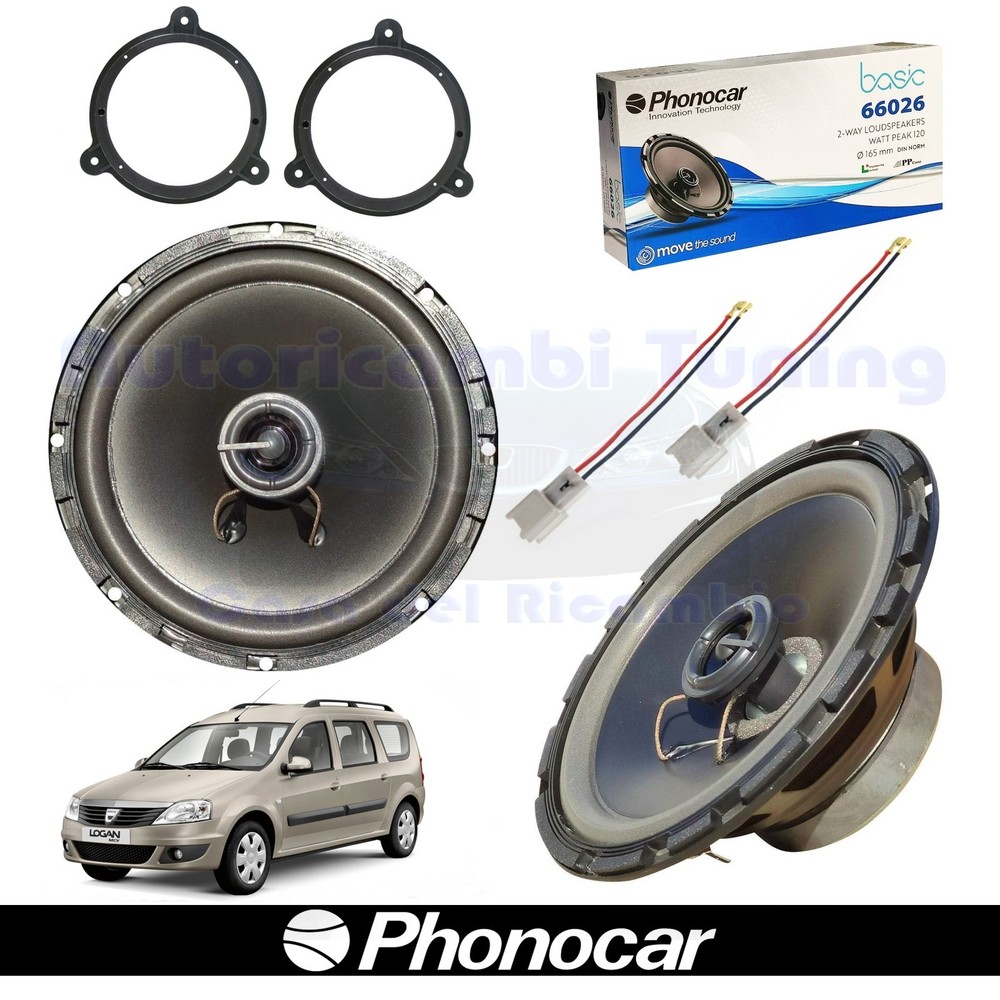Phonocar 66026 Coaxial Speakers 165mm 60W 4Ω For Dacia Logan 2-Way Black Front