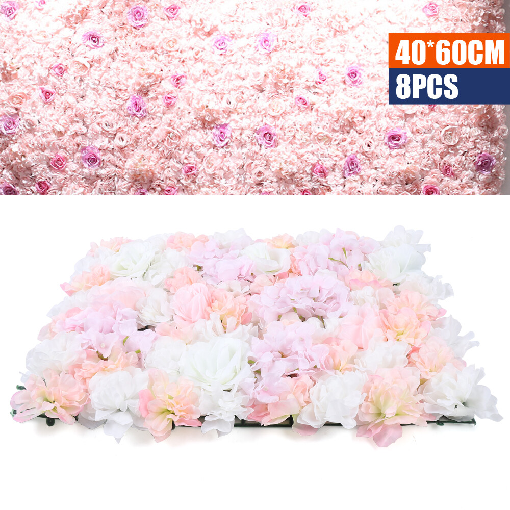 Artificial Flower Wall Panel Backdrop Wedding Party Venue Background Decor 8Pcs