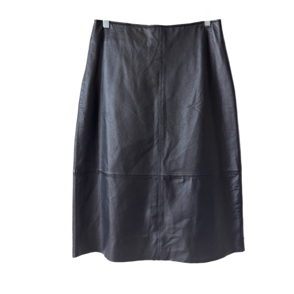 Clio Leather Skirt Knee Length Classic Quiet Luxury Minimalist Capsule Sz 8