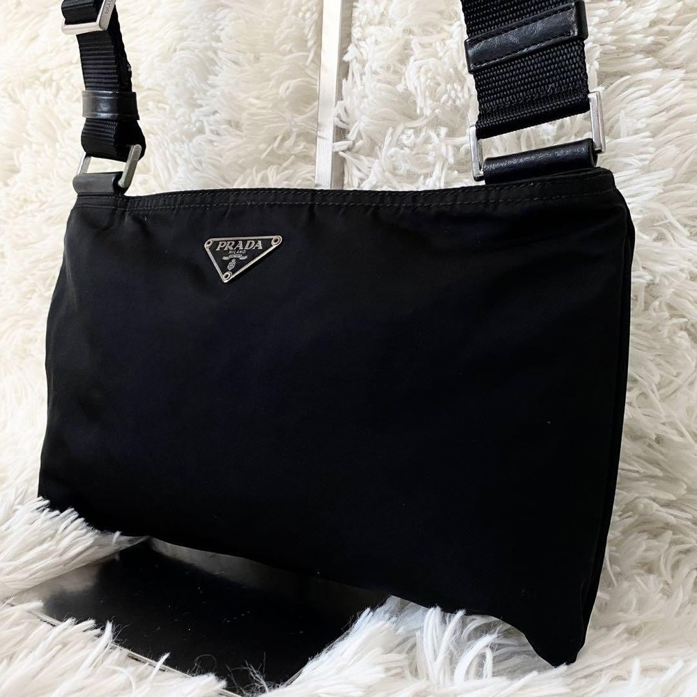 Prada Black Nylon One Shoulder Bag with Triangle Logo
