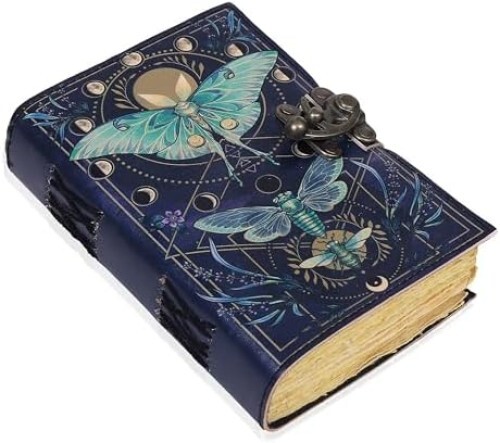 Leather Bound Book of Spells Grimoire with Luna Moths Gothic Diary for Men