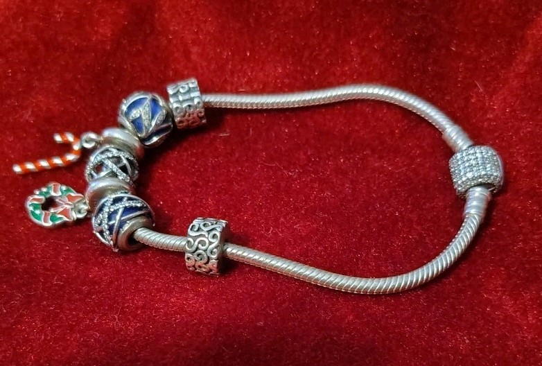 Pandora Sterling Silver Snake Bracelet with ALE Charms