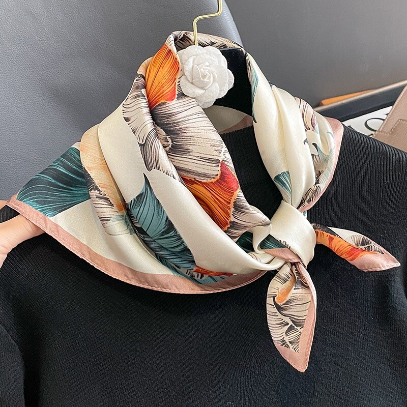 Elegant 100% Silk Floral Scarf for Women - 20 Inch Bandana & Hair Accessory