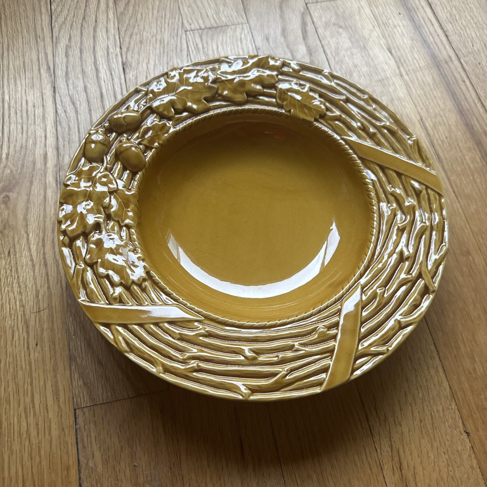 Bordallo Pinheiro Acorn & Oak Leaf 10” Charger Chop Plate Yellow Amber Harvest