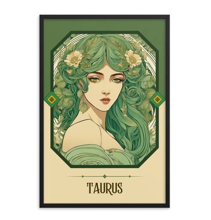 Taurus Zodiac Art Print - Art Nouveau Tarot Woman Illustration  