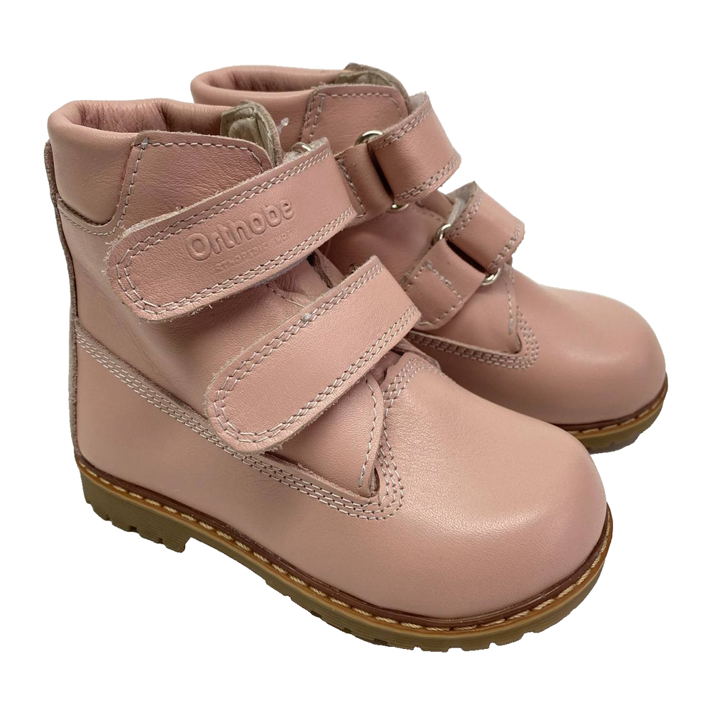 Handmade Pink Leather Orthopedic Boots for Girls, Fleece, Size EU 24 (US 9.5)