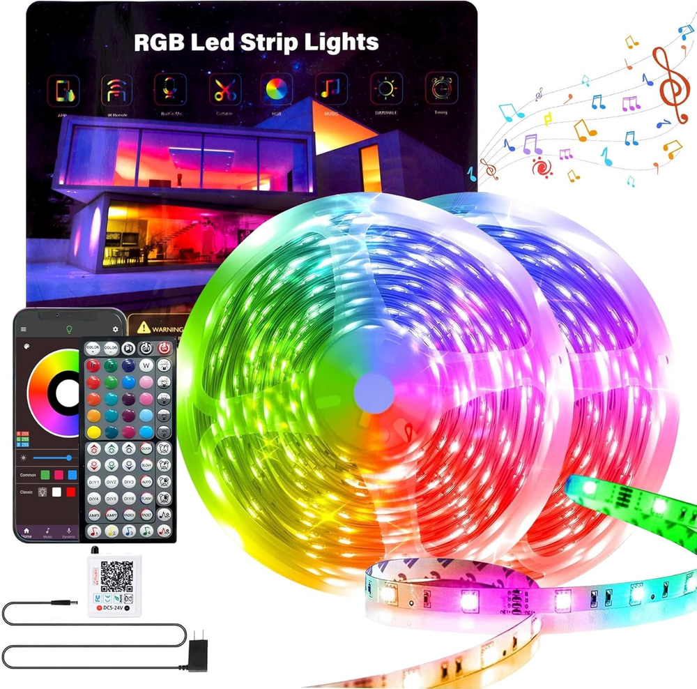 200FT RGB Color Changing LED Strip Lights for Bedroom with Remote Control
