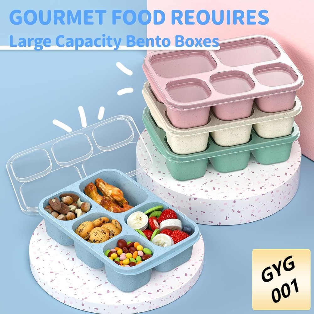 4-Pack Adult Lunch Box with 5 Compartments for Meal Prep