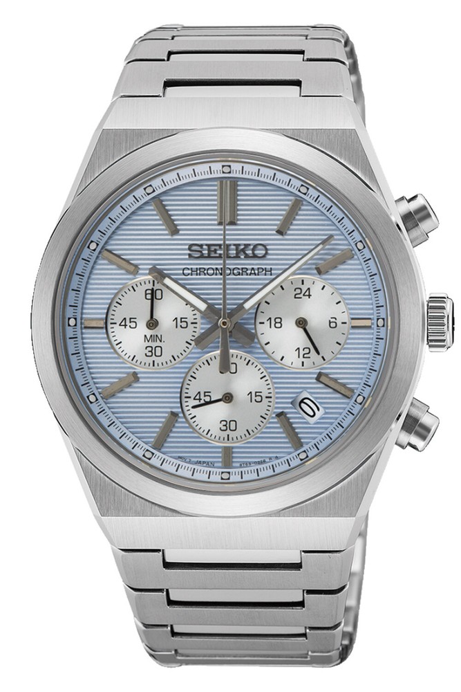 Seiko Men's SSB459P1 Stainless Steel Light Blue Chronograph Watch