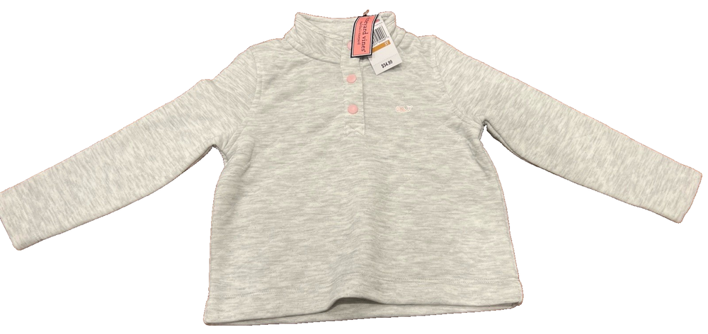 Classic Vineyard Vines Toddler Girl 4T Light Gray Quilted Snap Quarter Pullover