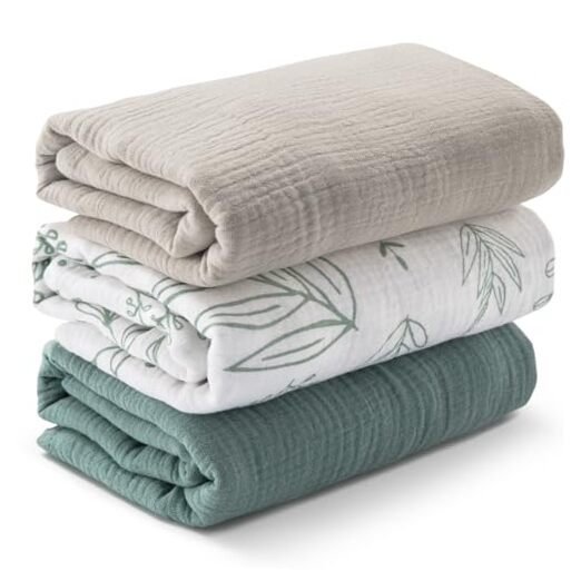 Muslin Swaddle Blankets for Newborn, 3 Pack Breathable Soft Bright Colors