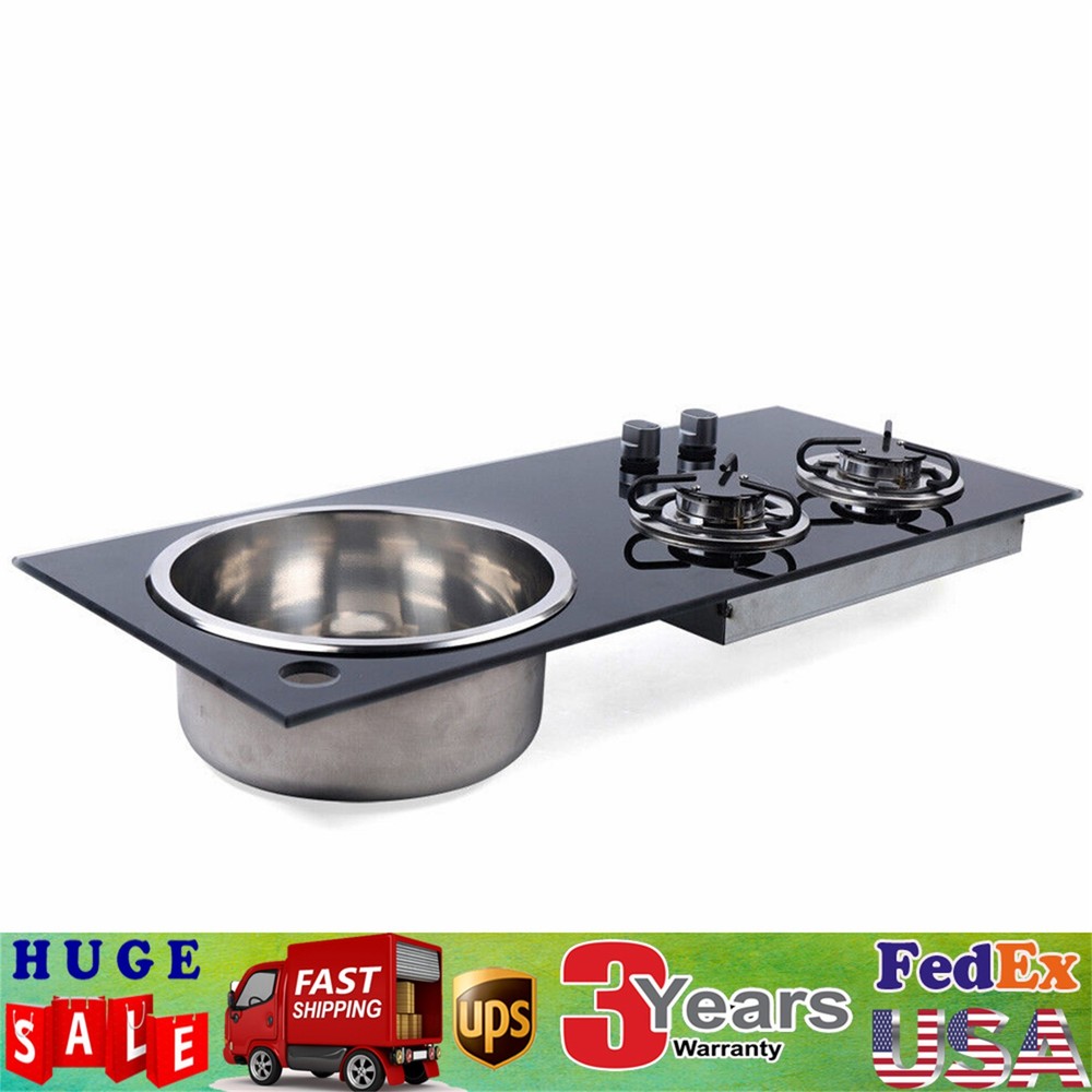2 Burner LPG With Sink Combo Cooktop Boat Caravan RV Camper Gas Stove Hob