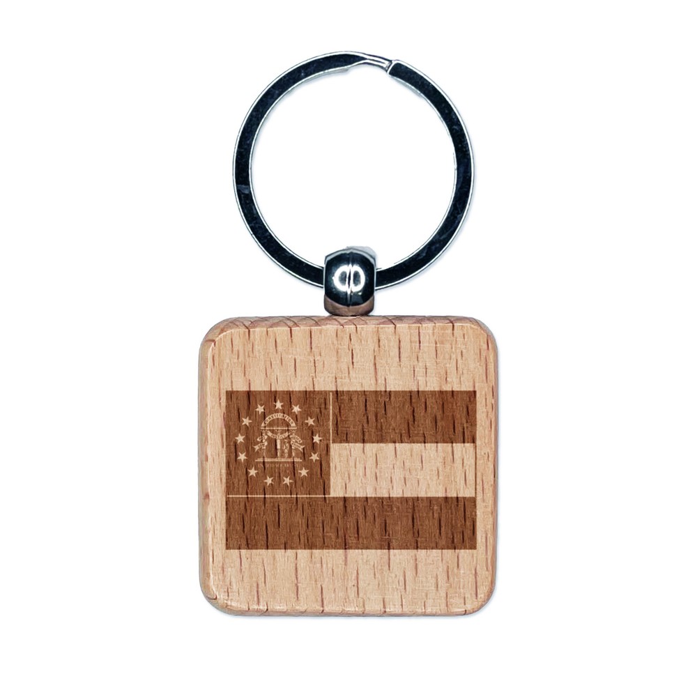 Georgia State Flag Wooden Keychain - Laser Engraved Charm
