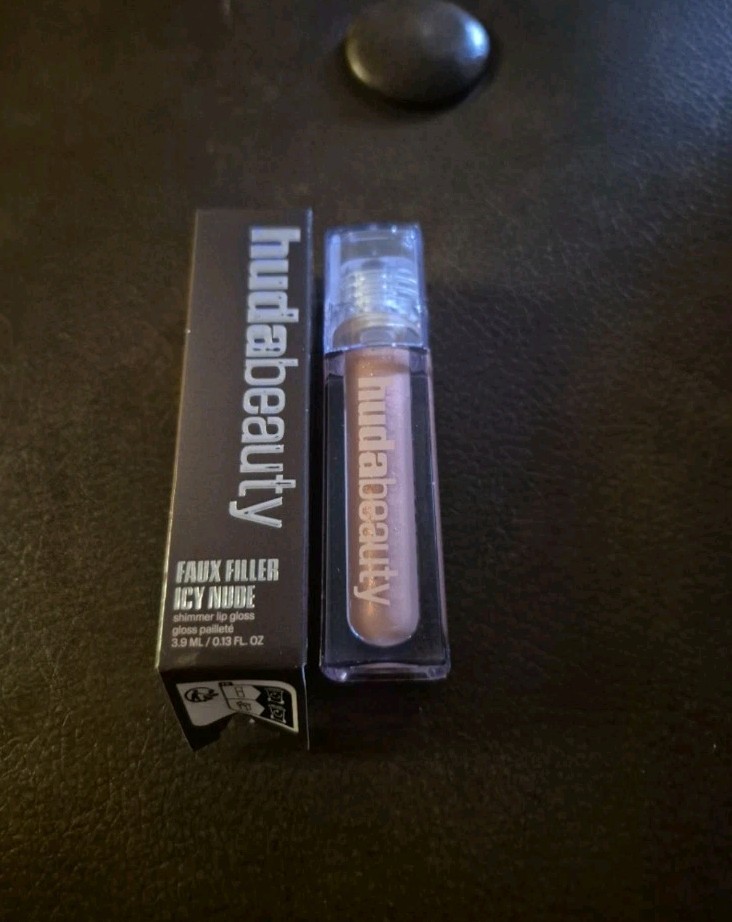 HUDA BEAUTY Faux Filler Icy Nude Shimmer Lip Gloss in She's Flirty