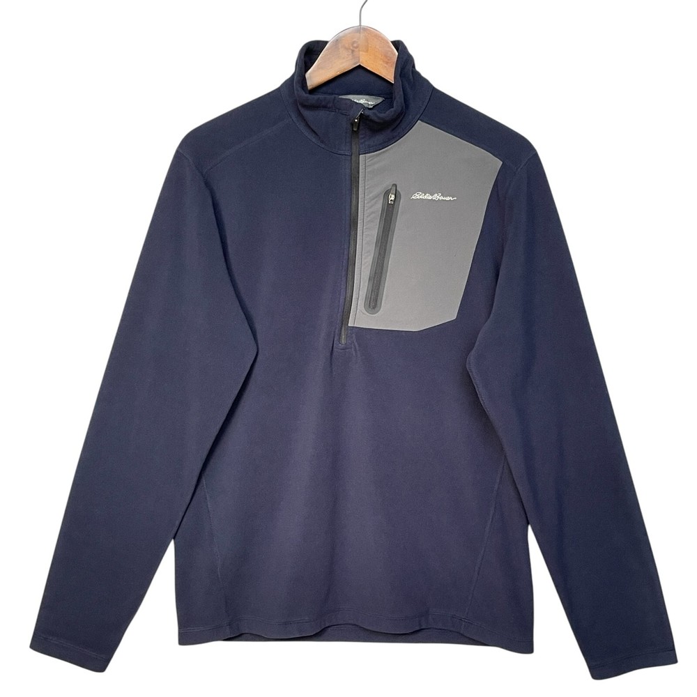 Eddie Bauer Men First Ascent Fleece Sweater Size M Blue 1/4 Zip Long Sleeve