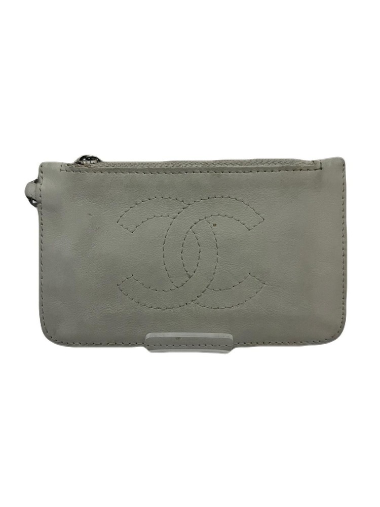 CHANEL White Leather Coin Wallet Pre-Owned Style TA6-11