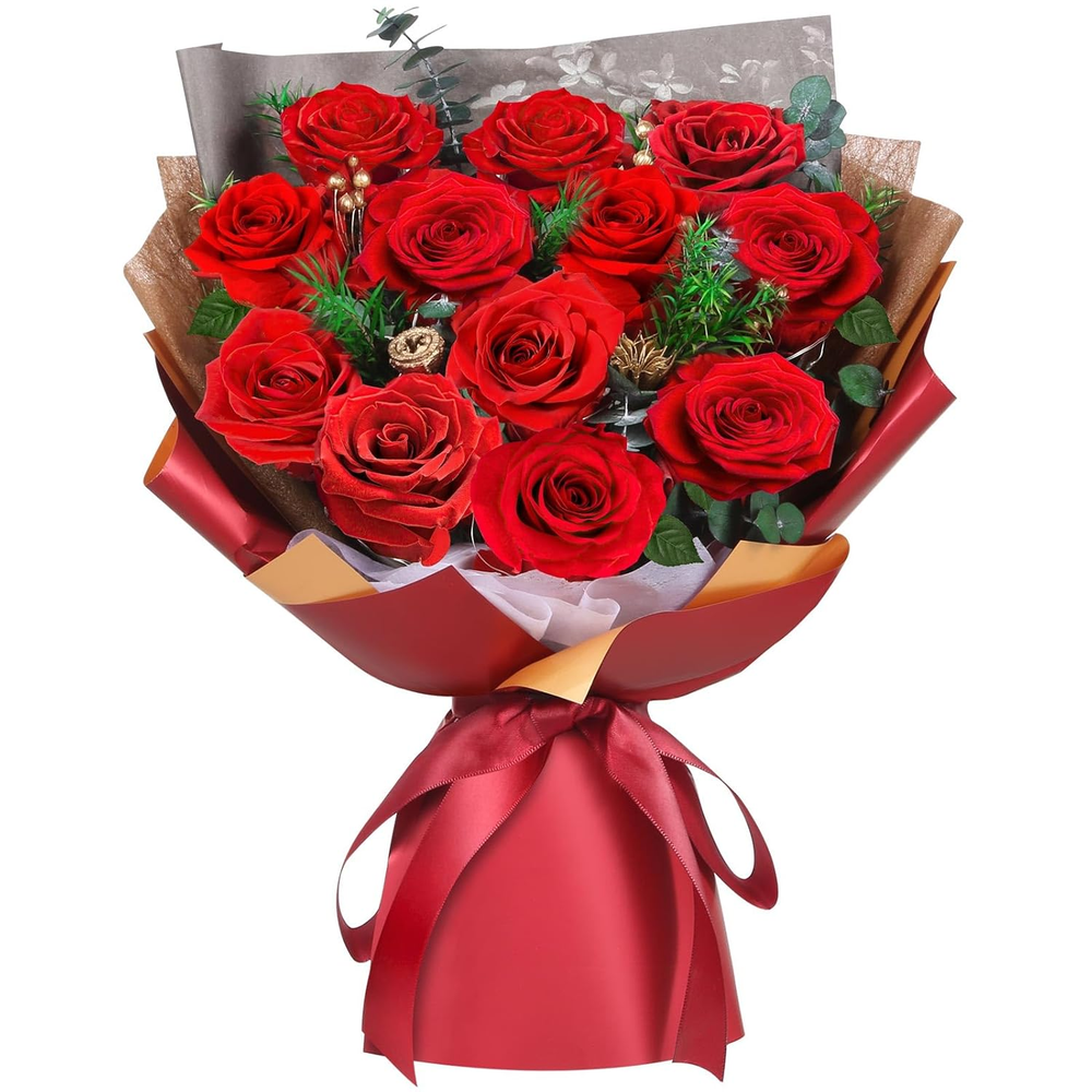 12 Pcs Preserved Red Roses Bouquet, Real Roses That Last Years, Valentine'S Day