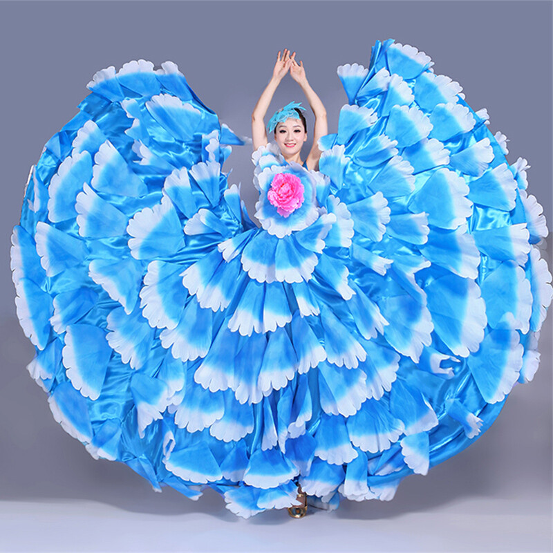 Woman Flamenco Dress Dance Gypsy Skirt Spain Belly Costumes Big Petal Wear S-4XL