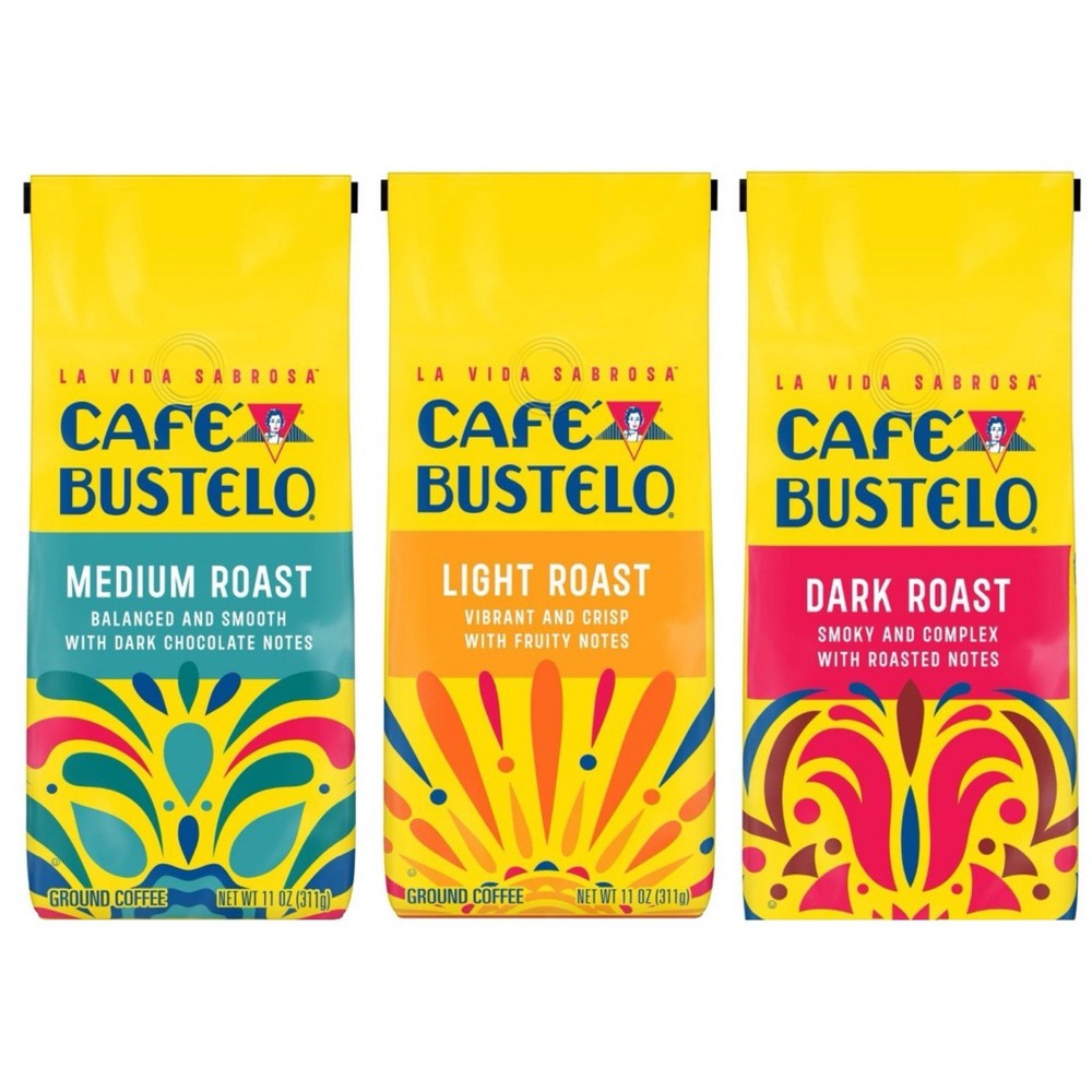 Cafe Bustelo Variety Gift Set Medium, Light, And Dark Roast Ground Coffee, 11oz