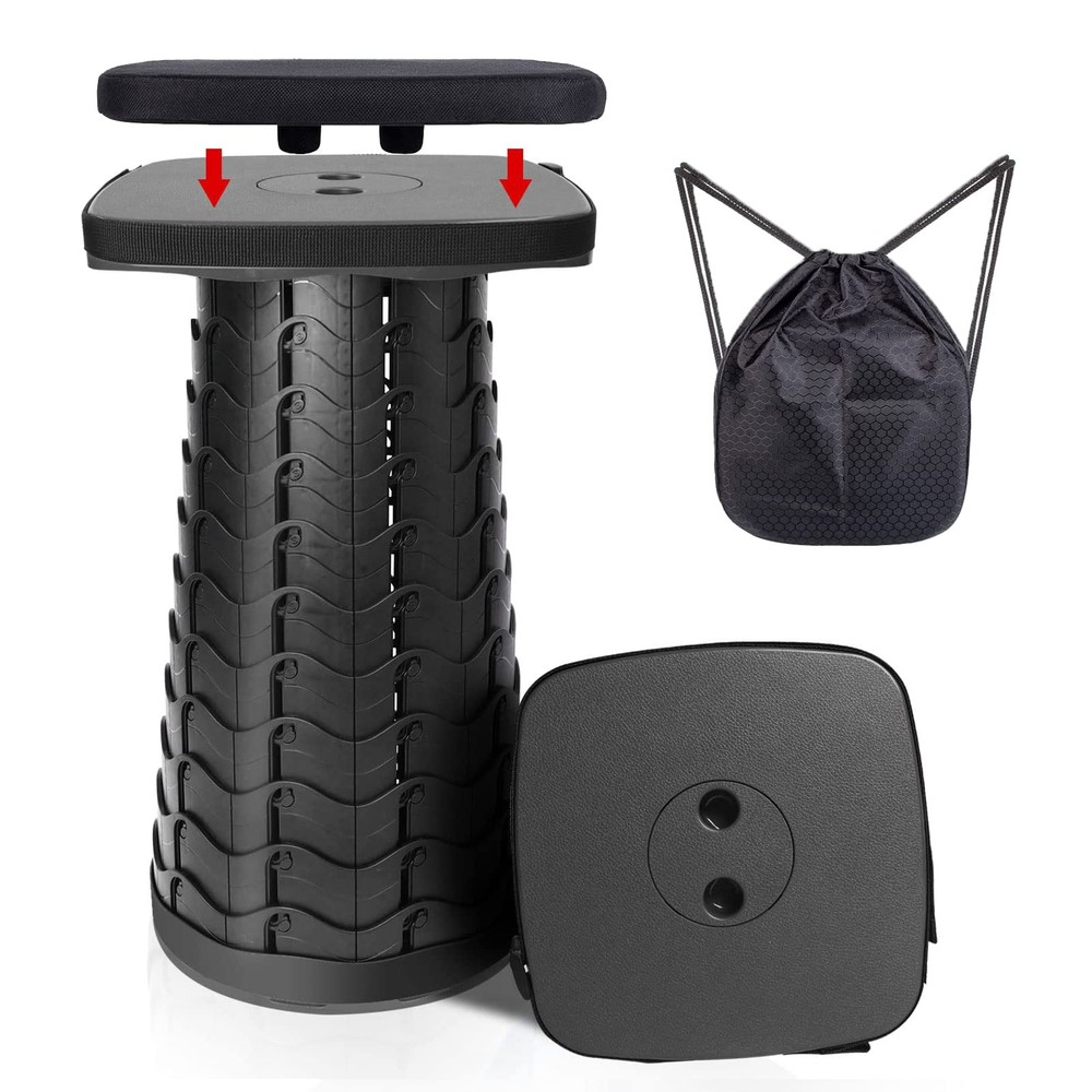 Portable Folding Stool with Cushion Pad, Square Collapsible Telescopic Retrac...