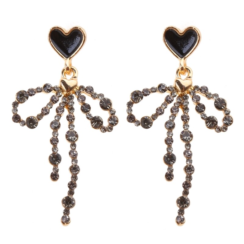 Bowknot Love Heart Pendant Earrings Stylish Women Fashion Accessories