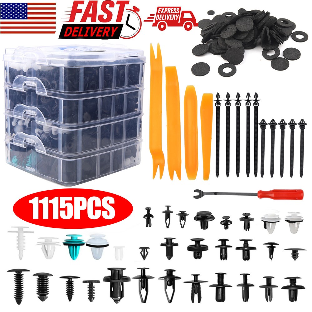1115PCS Car Retainer Clips Auto Fasteners Push Trim Clips Pin Rivet Bumper Kit