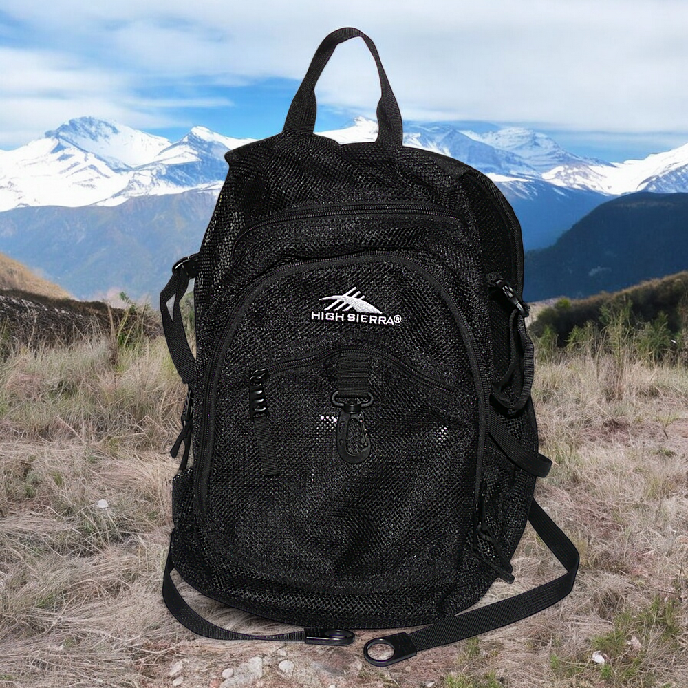 High Sierra Black Mesh Backpack With Rain Cover NWOT Model 1118166