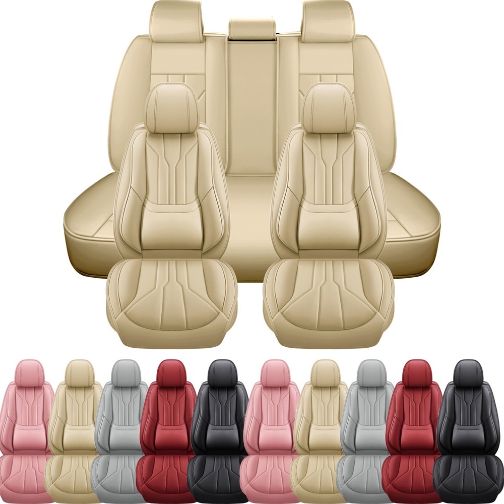 Universal 5-Seat Car Seat Cover Set in Premium Nappa Leather for Front Rear Back
